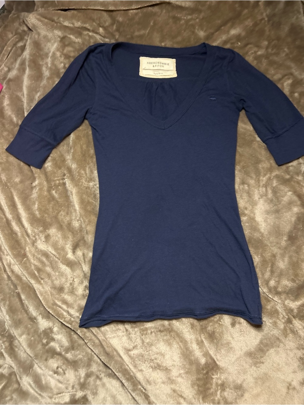 Abercrombie & Fitch Women's Dark Blue V-Neck Slim Tee